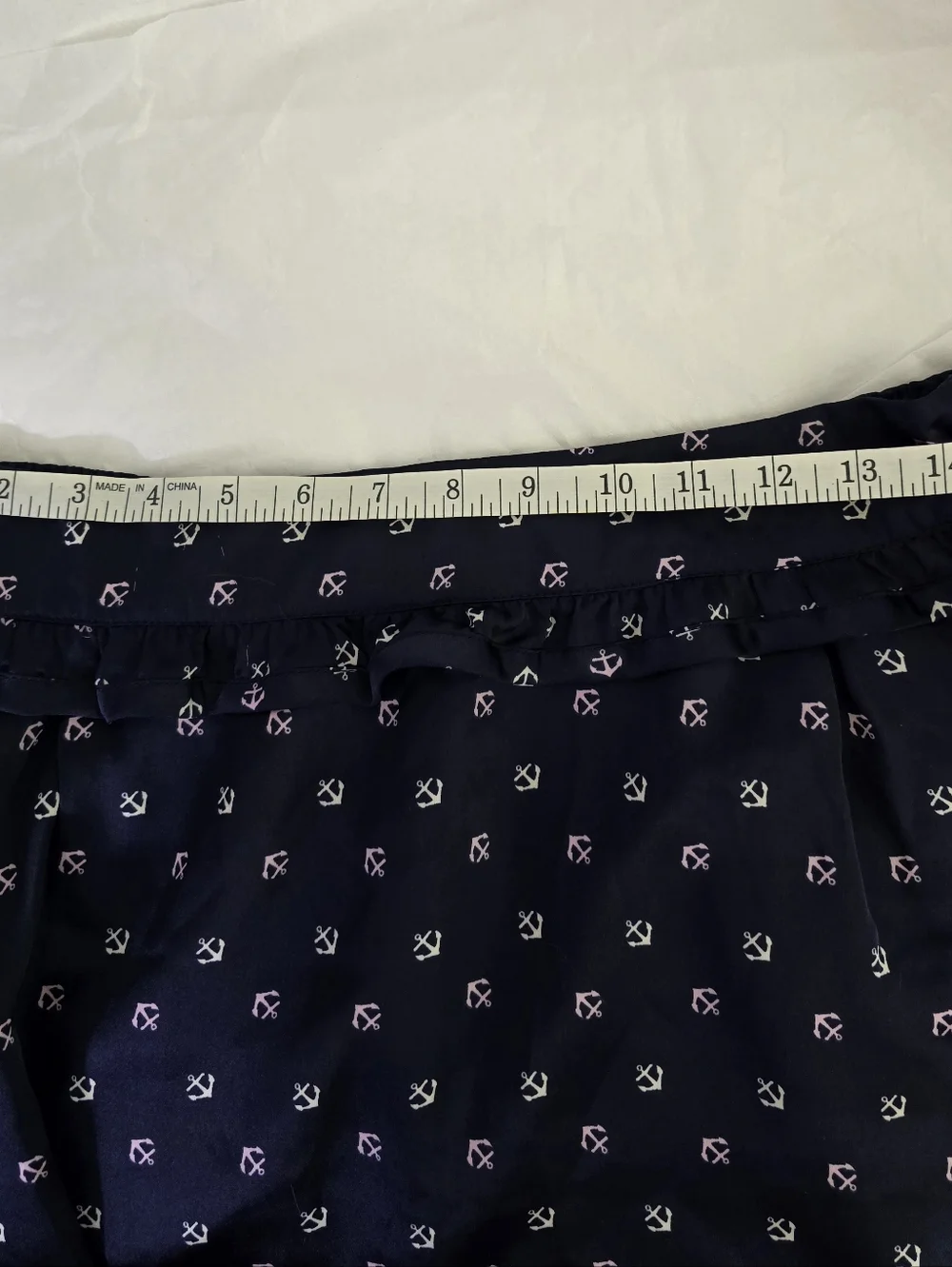 Tommy Girl Hilfiger Sz L Elastic Skirt Women Ruffle Lined Anchor Print Nautical